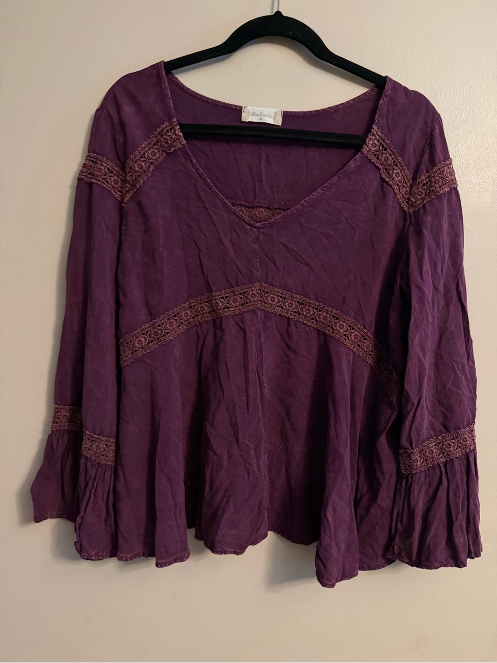 Altar'd State Plum Lace-Trim Peasant Tunic